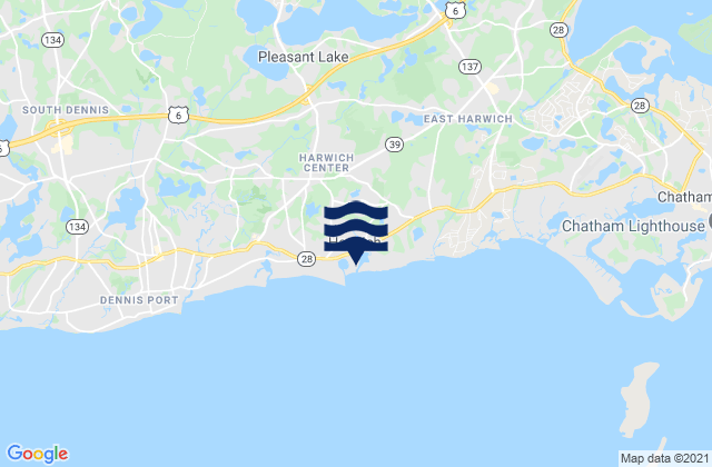 Mapa da tábua de marés em Harwich Center, United States