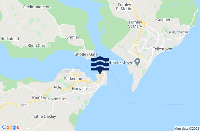Mapa da tábua de marés em Harwich, United Kingdom
