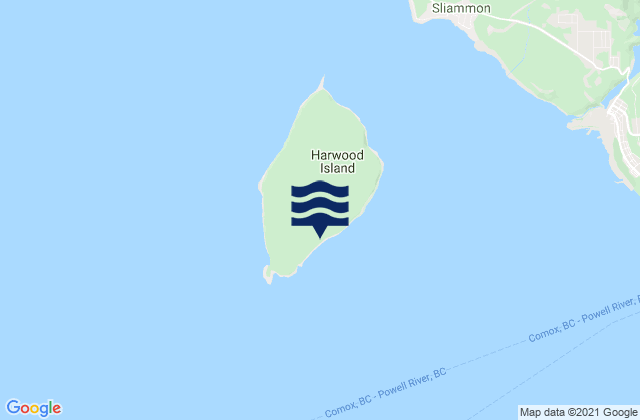 Mapa da tábua de marés em Harwood Island, Canada