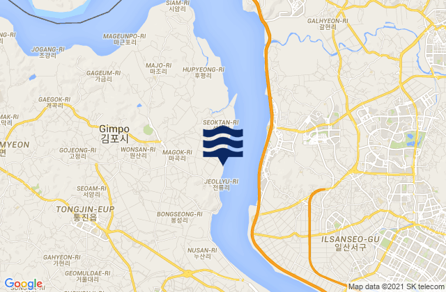 Mapa da tábua de marés em Haseong, South Korea