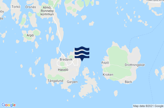 Mapa da tábua de marés em Hasslö, Sweden