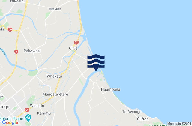 Mapa da tábua de marés em Hastings District, New Zealand