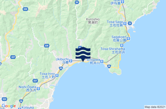 Mapa da tábua de marés em Hata-gun, Japan