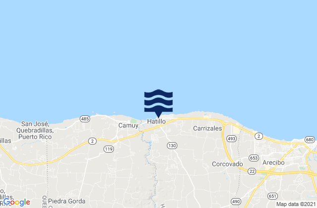 Mapa da tábua de marés em Hatillo Barrio, Puerto Rico