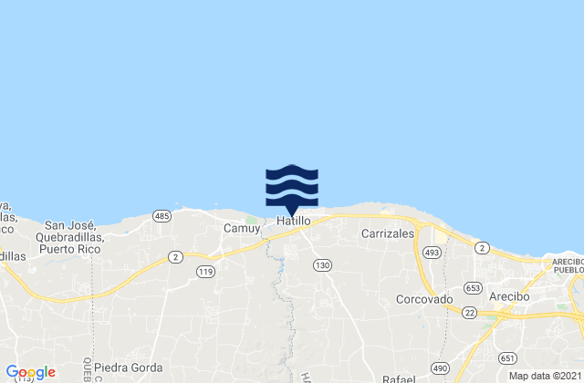 Mapa da tábua de marés em Hatillo, Puerto Rico