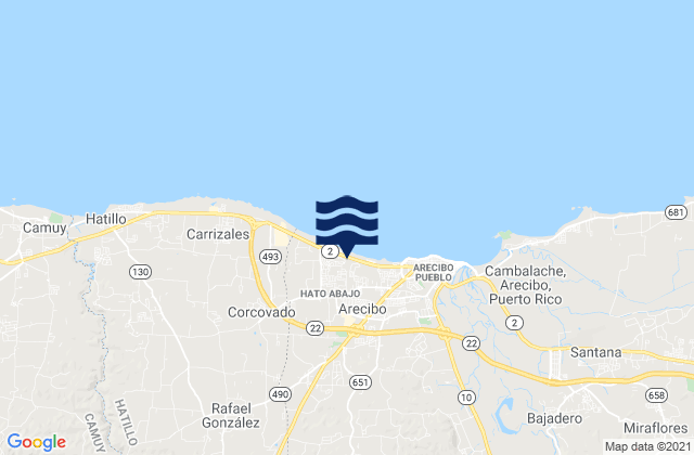 Mapa da tábua de marés em Hato Abajo Barrio, Puerto Rico