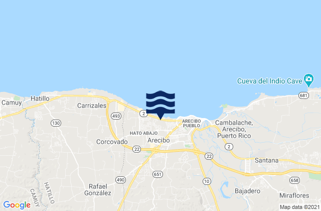 Mapa da tábua de marés em Hato Arriba Barrio, Puerto Rico