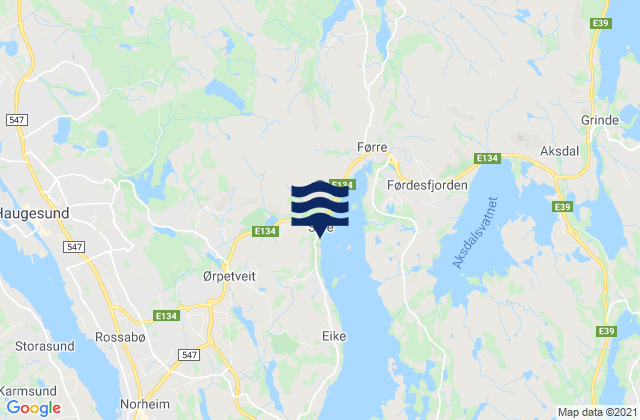 Mapa da tábua de marés em Haugalandet, Norway