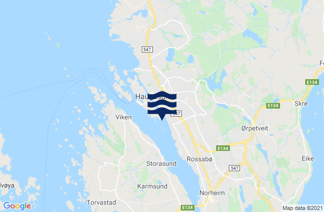 Mapa da tábua de marés em Haugesund, Norway