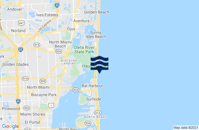 Mapa da tábua de marés em Haulover Pier (N. Miami Beach), United States