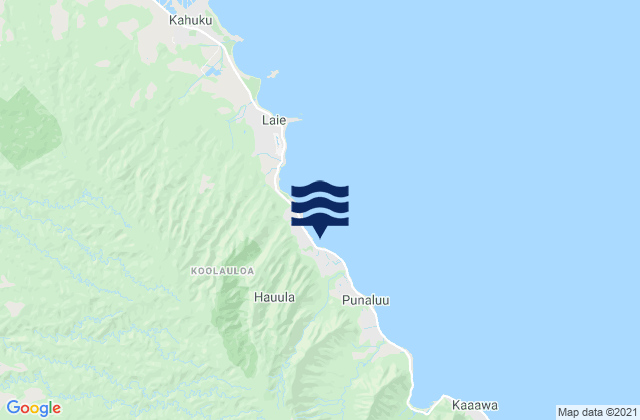 Mapa da tábua de marés em Hau‘ula, United States