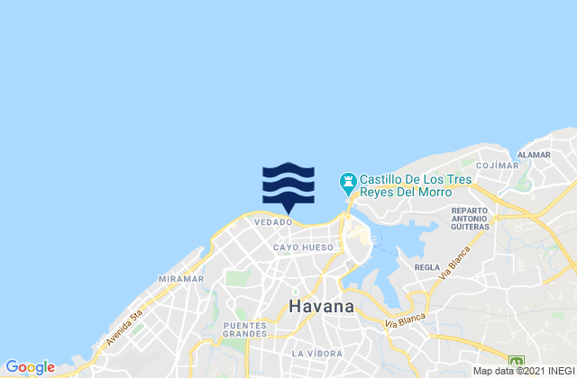 Mapa da tábua de marés em Havana, Cuba