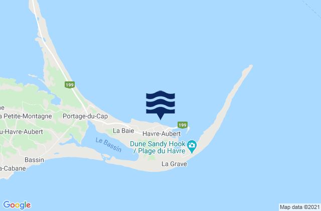 Mapa da tábua de marés em Havre Aubert (Amherst), Canada
