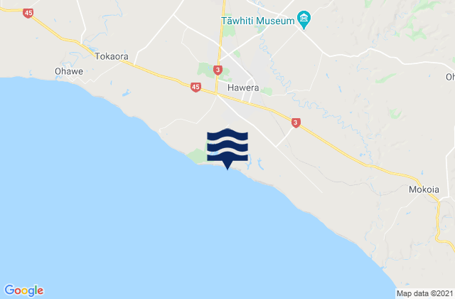 Mapa da tábua de marés em Hawera, New Zealand