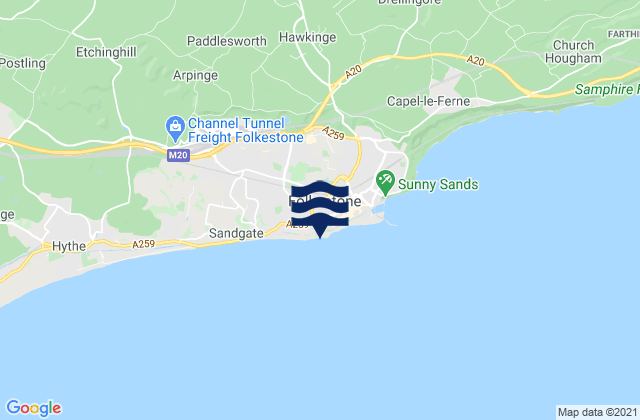 Mapa da tábua de marés em Hawkinge, United Kingdom