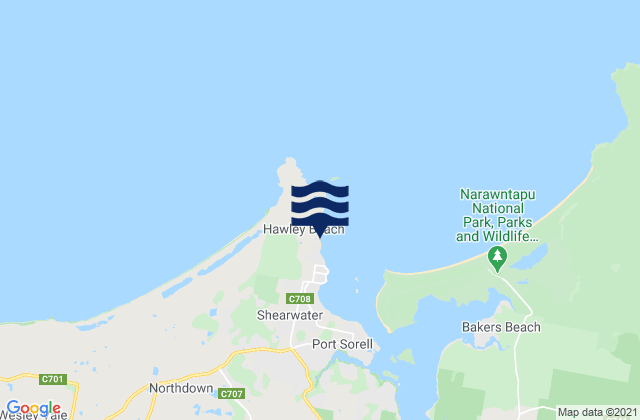 Mapa da tábua de marés em Hawley Beach, Australia