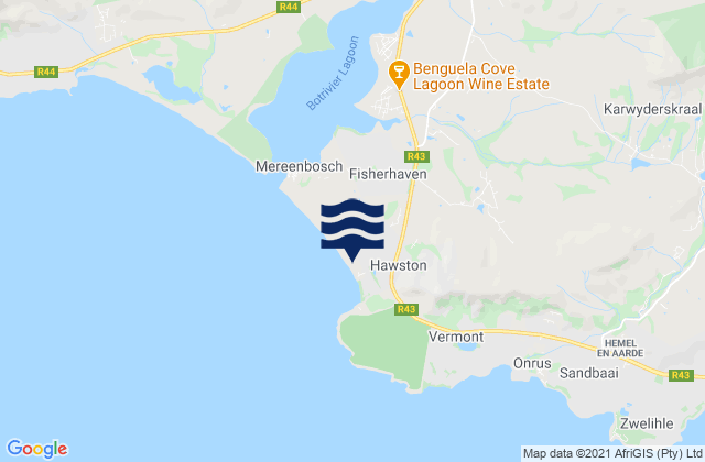 Mapa da tábua de marés em Hawston, South Africa