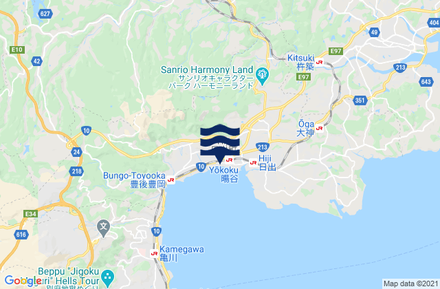 Mapa da tábua de marés em Hayami-gun, Japan