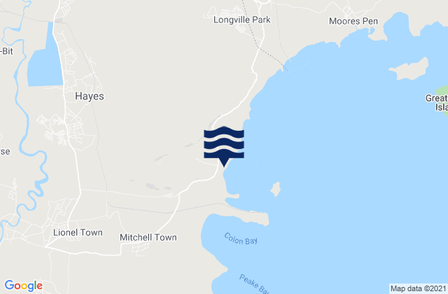 Mapa da tábua de marés em Hayes, Jamaica