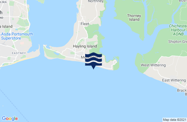 Mapa da tábua de marés em Hayling Island - West of Eastoke Beach, United Kingdom