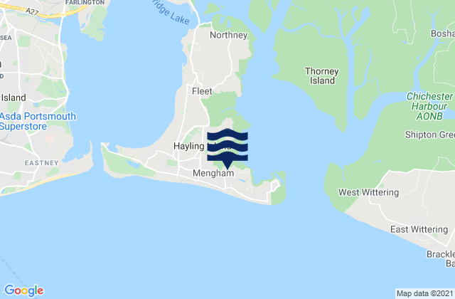 Mapa da tábua de marés em Hayling Island, United Kingdom