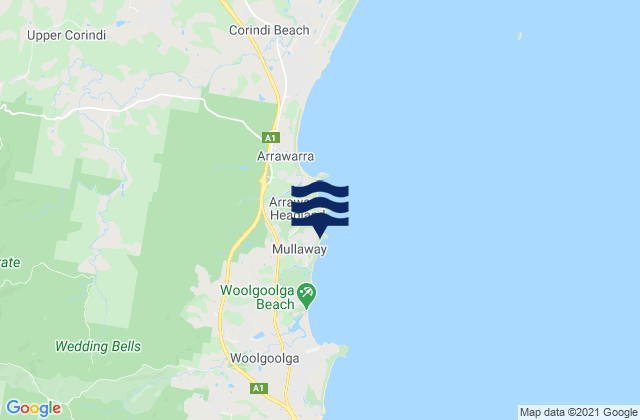 Mapa da tábua de marés em Headlands, Australia