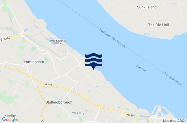 Mapa da tábua de marés em Healing, United Kingdom