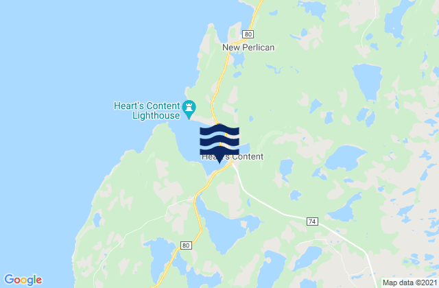 Mapa da tábua de marés em Heart's Content, Canada