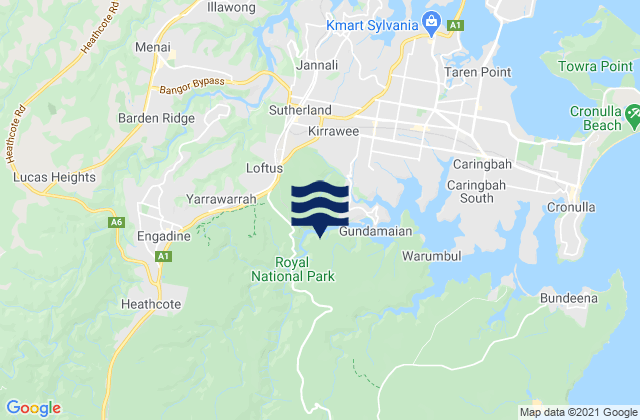 Mapa da tábua de marés em Heathcote, Australia