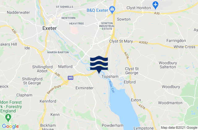 Mapa da tábua de marés em Heavitree, United Kingdom
