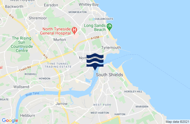 Mapa da tábua de marés em Hebburn, United Kingdom