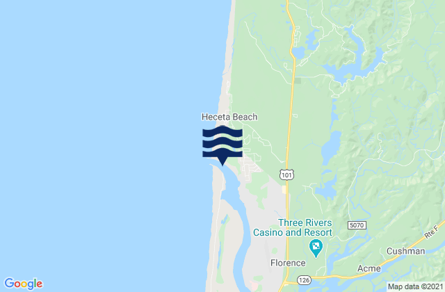 Mapa da tábua de marés em Heceta Beach (Suislaw River entrance), United States