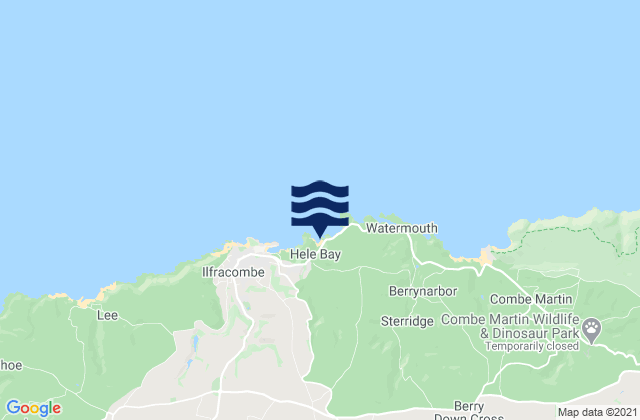 Mapa da tábua de marés em Hele Bay Beach, United Kingdom