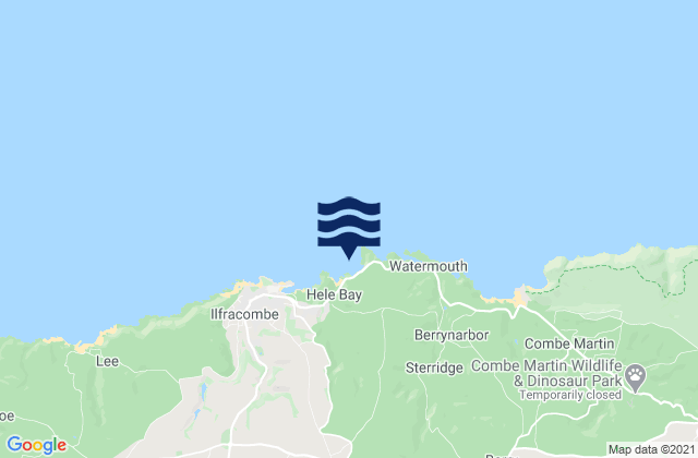 Mapa da tábua de marés em Hele Bay, United Kingdom