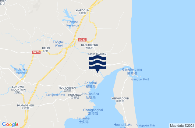 Mapa da tábua de marés em Hele, China