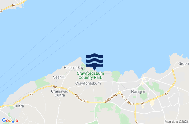 Mapa da tábua de marés em Helen’s Bay, United Kingdom