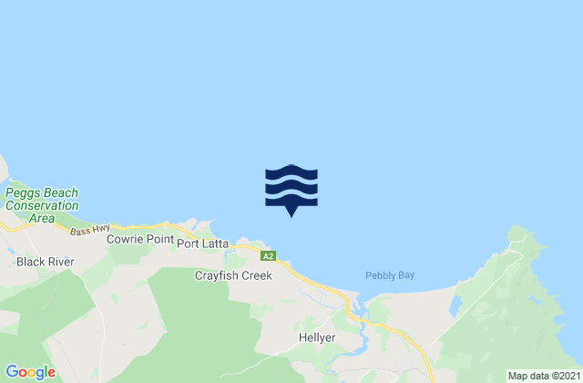 Mapa da tábua de marés em Hellyer Beach, Australia