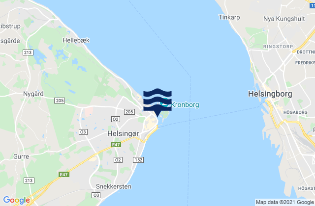 Mapa da tábua de marés em Helsingør, Denmark