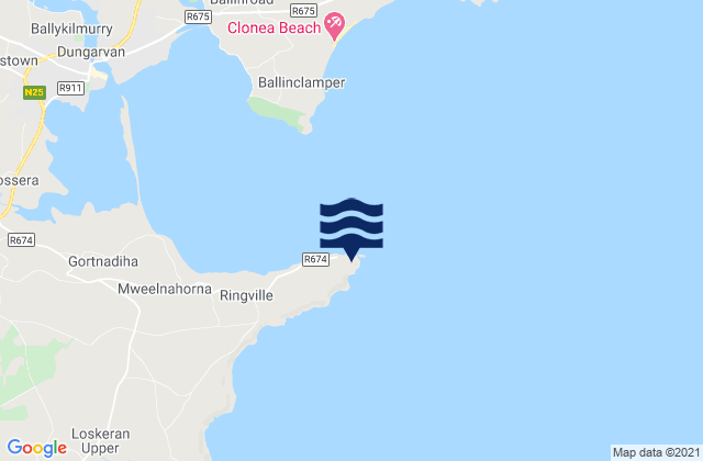 Mapa da tábua de marés em Helvick Head, Ireland