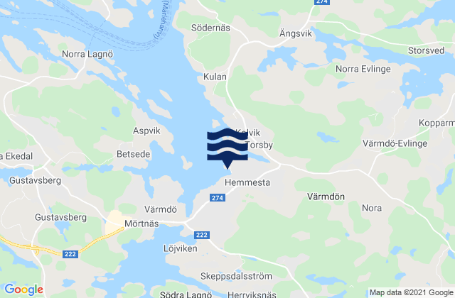 Mapa da tábua de marés em Hemmesta, Sweden