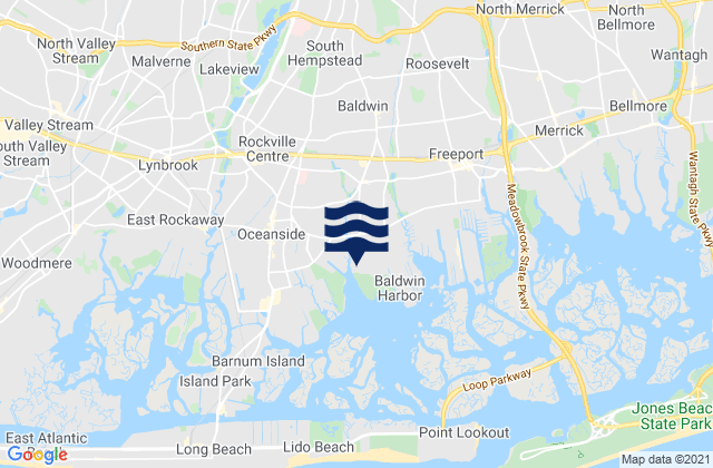 Mapa da tábua de marés em Hempstead, United States
