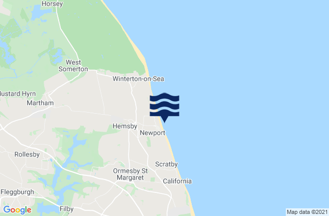 Mapa da tábua de marés em Hemsby Beach, United Kingdom