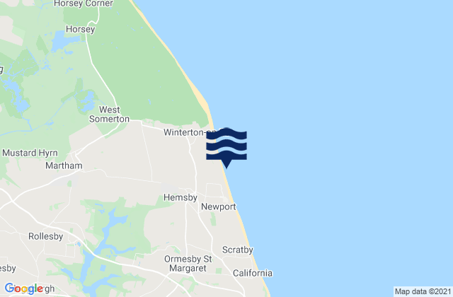 Mapa da tábua de marés em Hemsby, United Kingdom