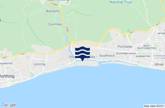 Mapa da tábua de marés em Henfield, United Kingdom