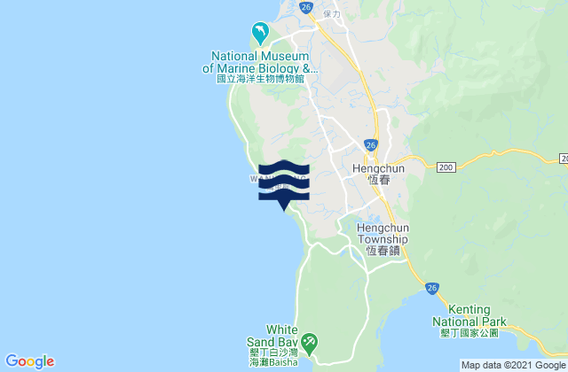 Mapa da tábua de marés em Hengchun, Taiwan