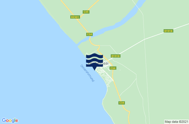 Mapa da tábua de marés em Henties Bay, Namibia