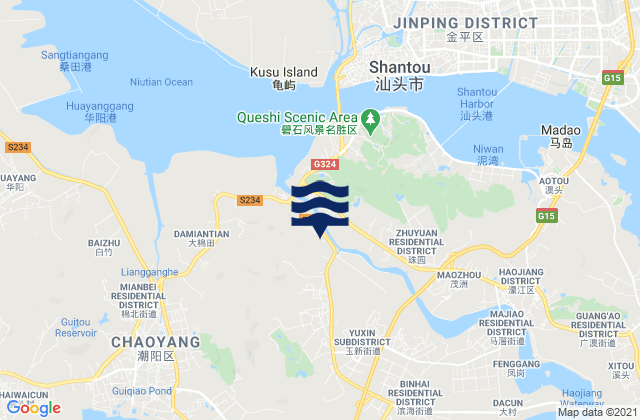 Mapa da tábua de marés em Hepu, China