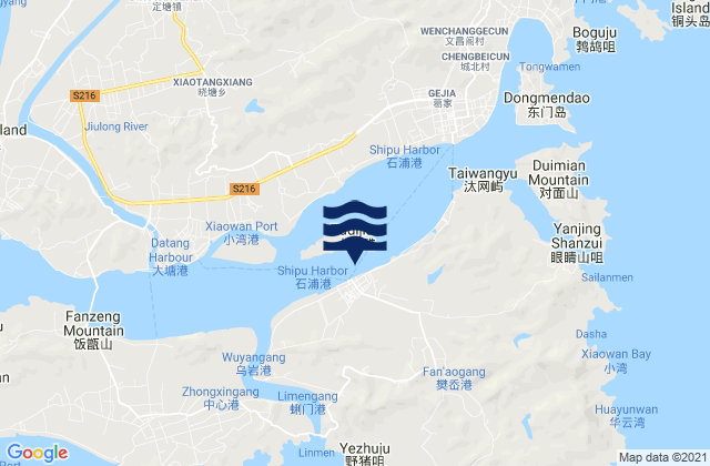 Mapa da tábua de marés em Hepu, China