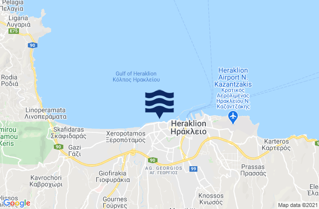 Mapa da tábua de marés em Heraklion Regional Unit, Greece