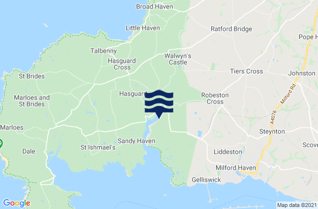 Mapa da tábua de marés em Herbrandston, United Kingdom